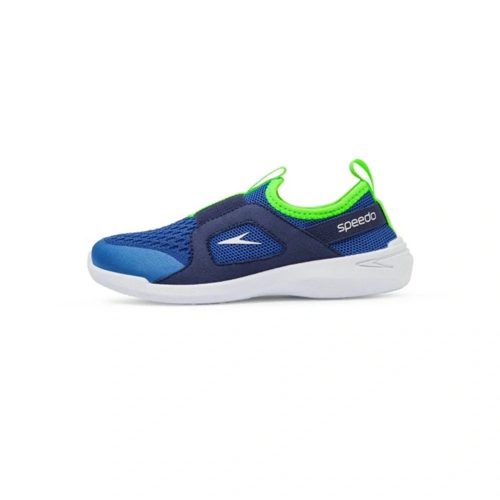Speedo Junior‎ Aqua Sock Boys Water Shoes Blue Lime Green Size Large L 4-5 NEW